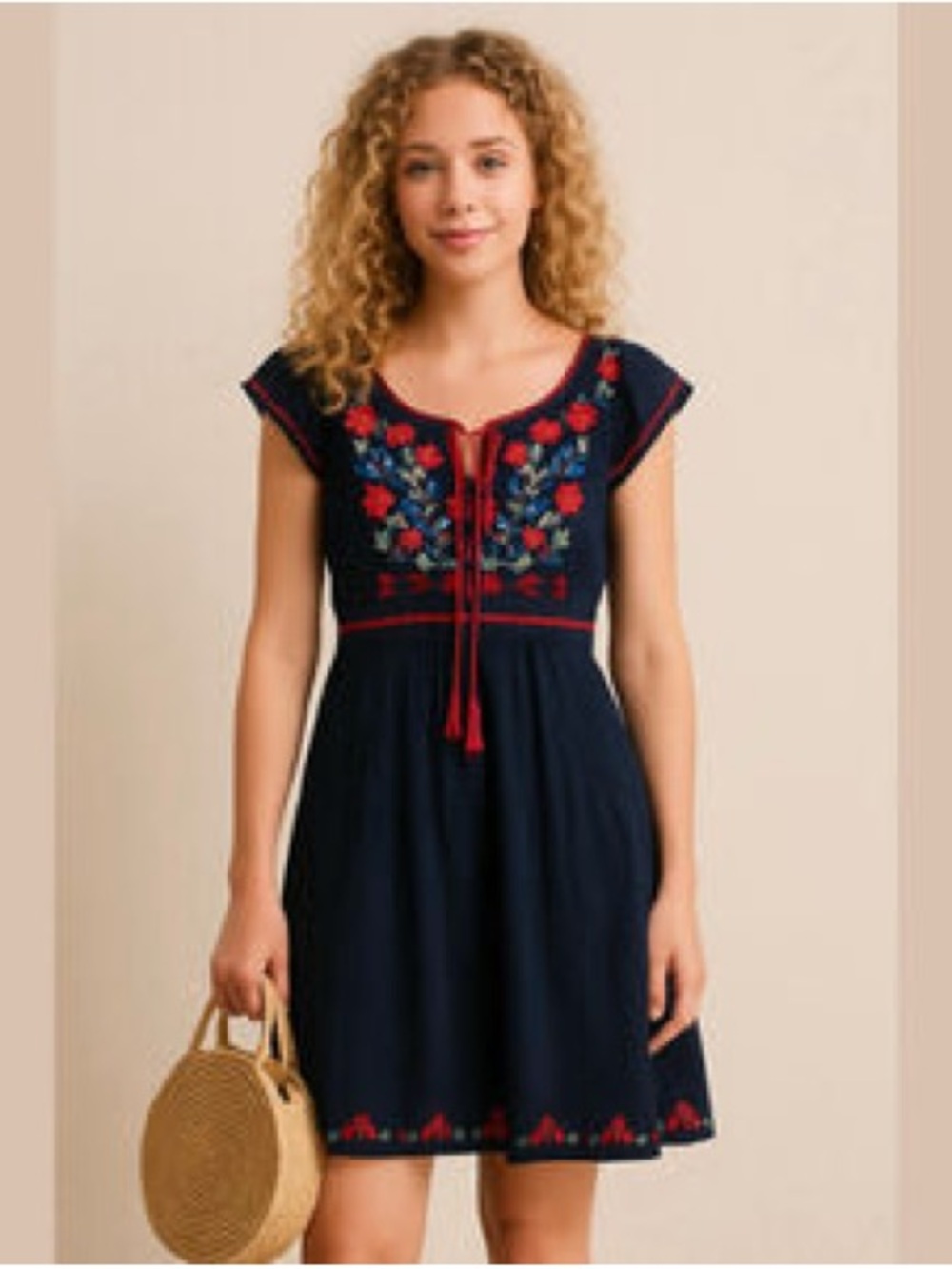 Anthropologie Floreat Manisa navy blue ethnic boho embroidered dress